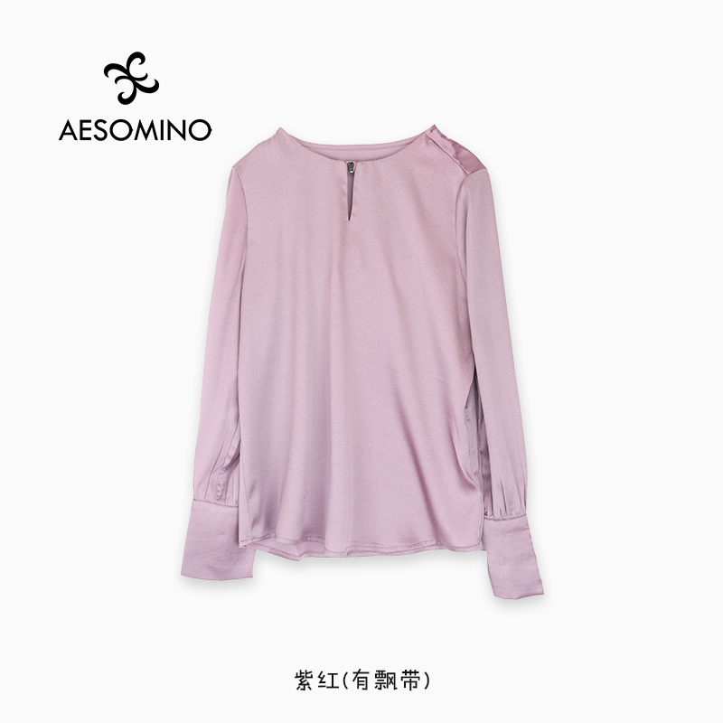 雪纺衫【新】2025春秋套头衫飘带圆领纯色衬衫上衣Y095C2522