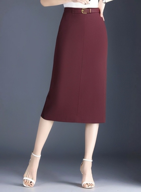 【新品】AESOMINO衣莎美诺高腰显瘦百搭春秋冬半裙酒红Y095C2921