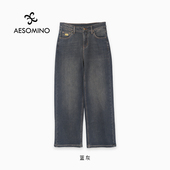 蓝灰Y062D0078 衣莎美诺冬休闲直筒牛仔长裤 新品 Aesomino