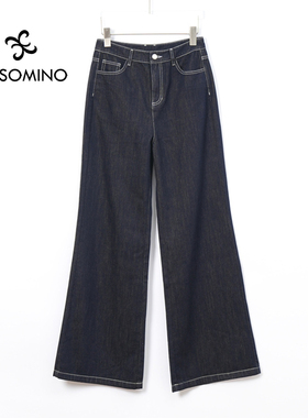 直筒牛仔裤女新款高腰宽松直筒A版阔腿拖地喇叭裤子Y682C8015