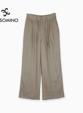 亚麻休闲裤极简阔腿裤女夏季新款高腰百搭宽松拖地长裤Y682CZ094