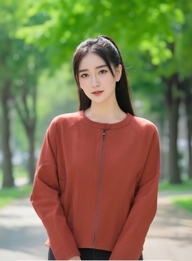 2025春季百搭短外套风衣女火星红色宽松拉链短款上衣Y540C6517