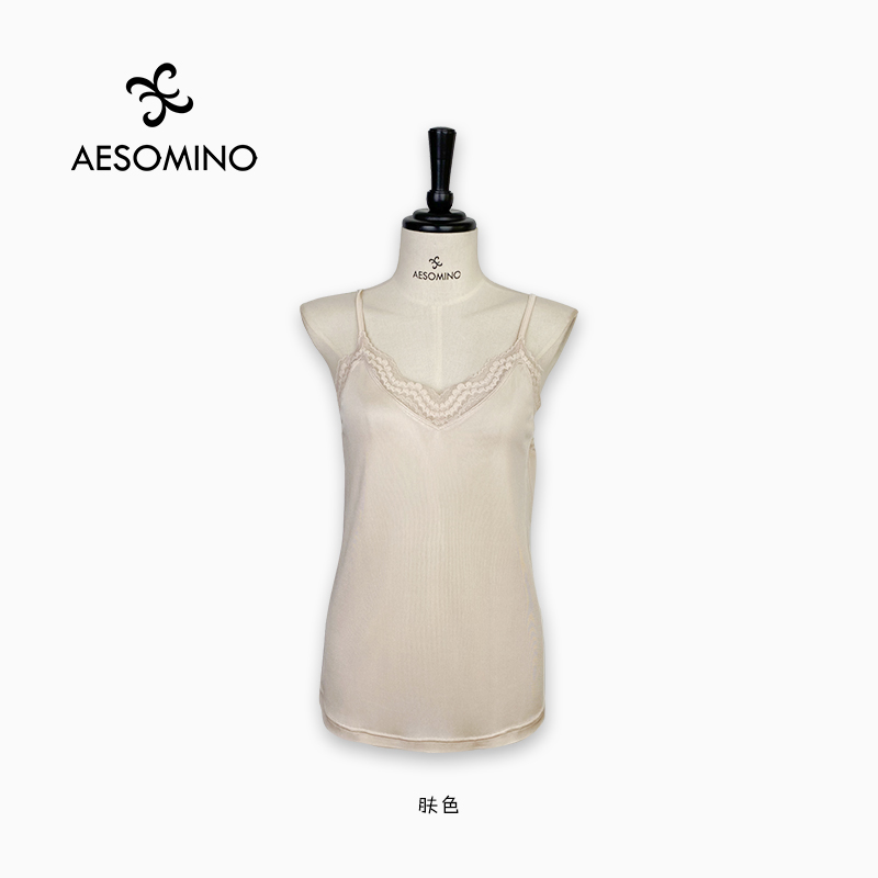 桑蚕丝透气蕾丝花边V领小吊带纯色Y350B1114
