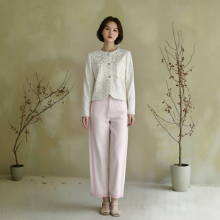 简约女装 外套低圆领时尚 Y540C8300 刺绣提花短款 春秋新中式