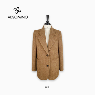 外套咖色Y364DB903 AESOMINO衣莎美诺冬羊毛羽绒西装 超值