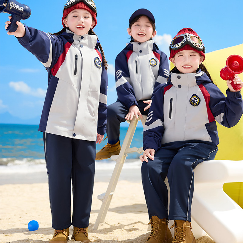 幼儿园服春秋装冲锋衣三件套2025新款儿童学院风运动服小学生班服