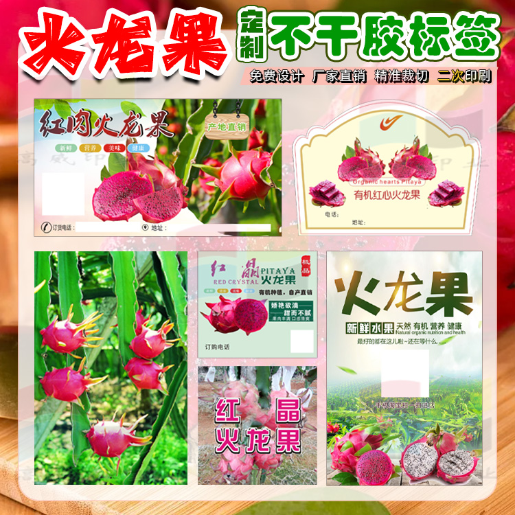 定制火龙果哈密瓜西瓜香蕉不干胶贴纸榴莲西梅标签苹果水果商标