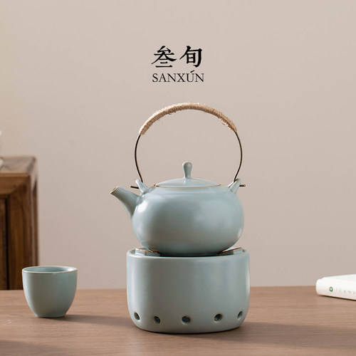 叁旬汝窑提梁壶陶瓷泡茶壶