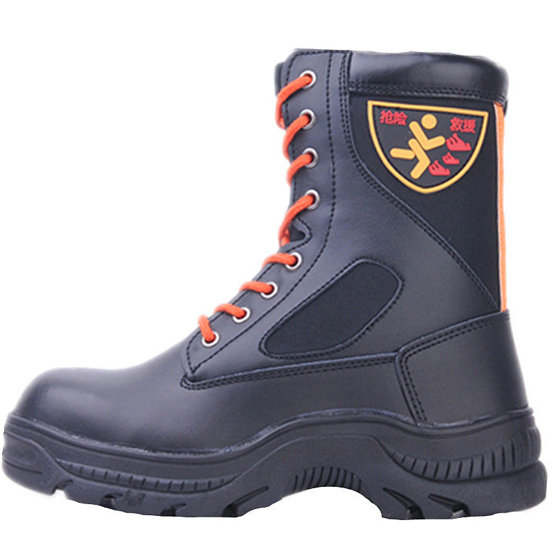화재 비상 구조 부츠 남성용 가죽 강철 발가락 발가락 방지 스매시 및 펑크 구조 안전 보호 부츠