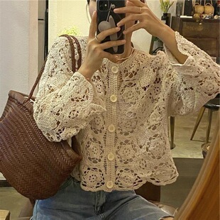 夏季 女洋2023新款 别致刺绣甜美宽松上衣潮 小众镂空chic小衬衫 韩版