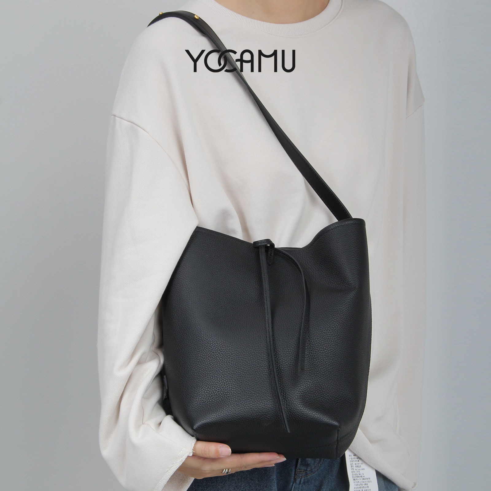 YOCAMU头层牛皮水桶包女大容量高级感托特包简约真皮单肩斜挎包,箱包皮具/热销女包/男包,水桶包,淘宝优惠券,粉丝福利购,淘宝优惠卷