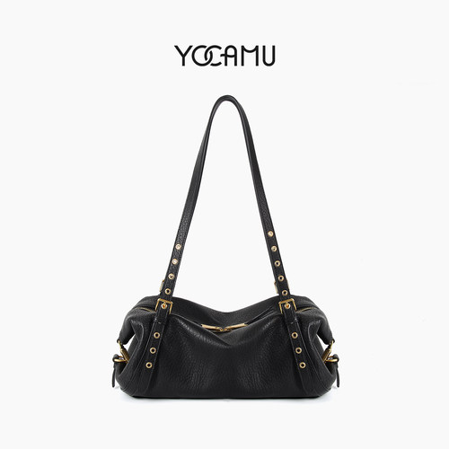 头层羊皮泡泡纹保龄球包小众通勤