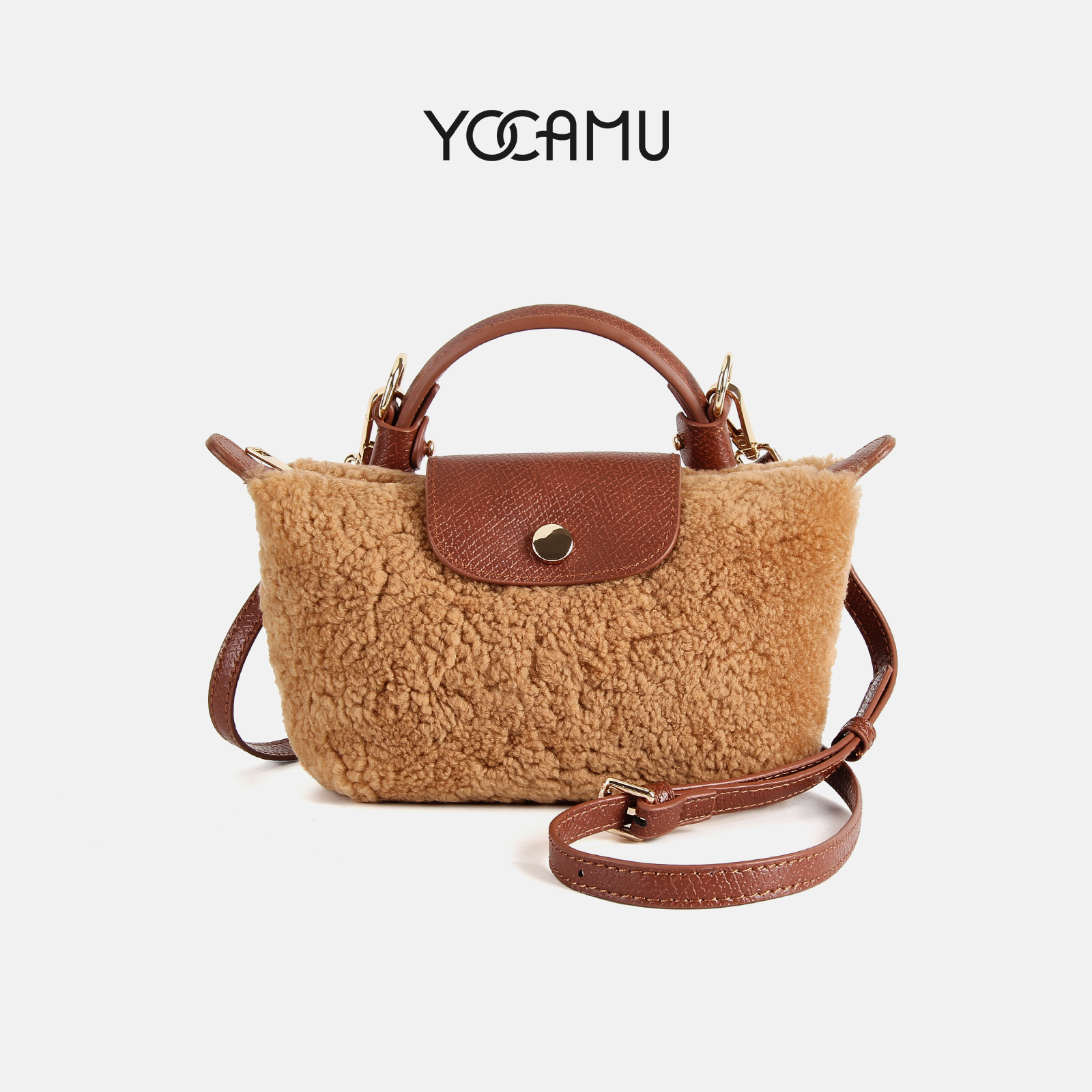YOCAMU小众羊羔毛饺子包毛绒包包