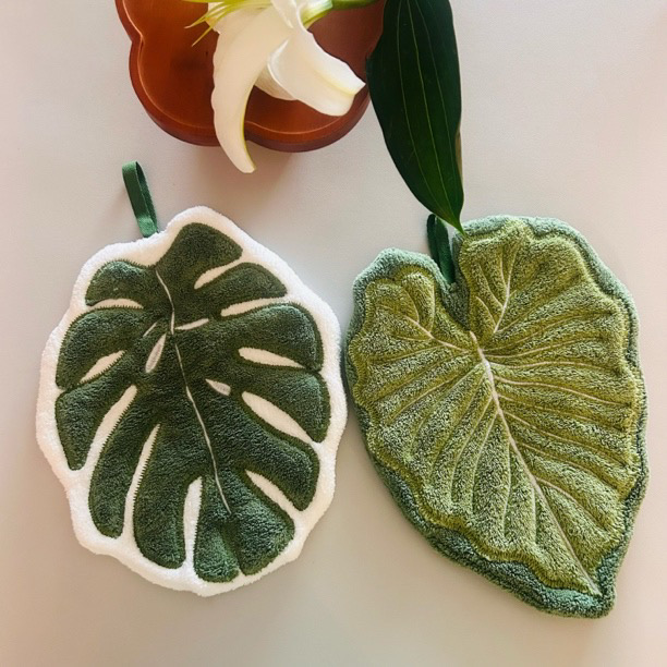 龟背竹叶子厨房擦手巾珊瑚绒加大加厚吸水擦手毛巾卫生间浴室擦手