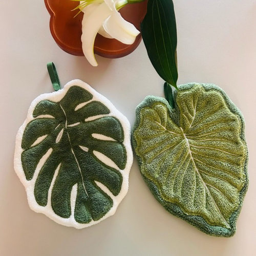 龟背竹叶子厨房擦手巾珊瑚绒加大加厚吸水擦手毛巾卫生间浴室擦手