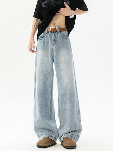 Ретро летние джинсы, штаны, в американском стиле, оверсайз, изысканный стиль, свободный прямой крой