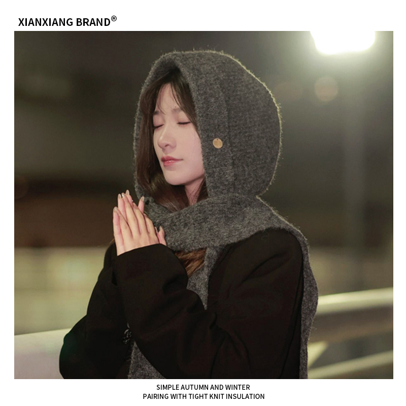 韩剧氛围感帽子围巾一体保暖护耳
