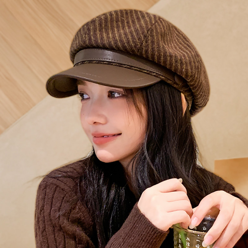 2025新款春秋八角帽条纹皮檐时尚百搭显脸小报童帽鸭舌贝雷帽子女,服饰配件/皮带/帽子/围巾,帽子,淘宝优惠券,粉丝福利购,淘宝优惠卷