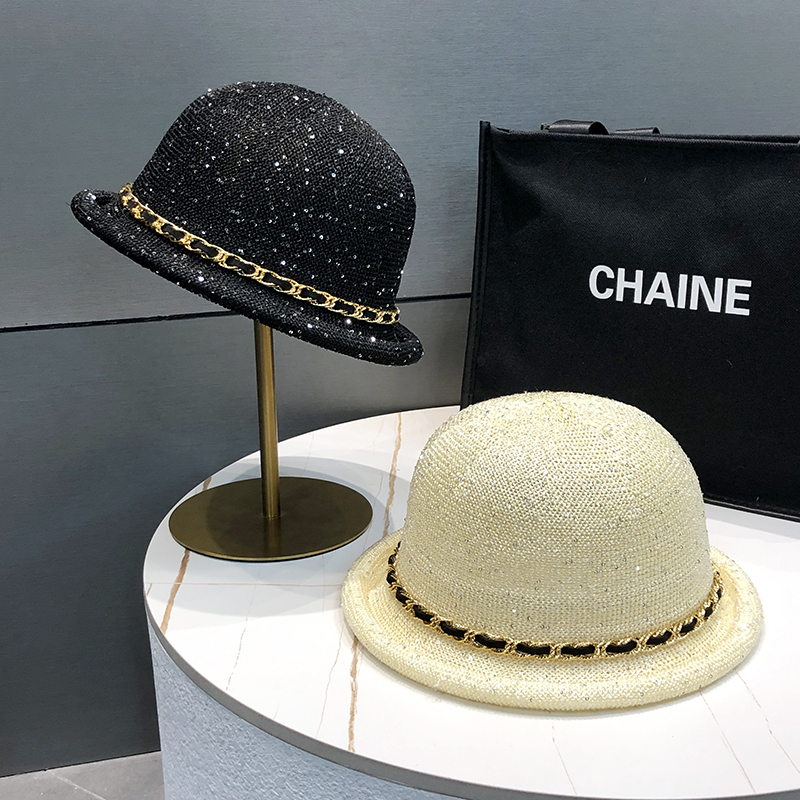 圆顶卷边亮片显脸小礼帽女夏季