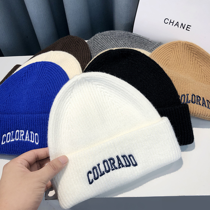 潮牌字母刺绣针织帽男女秋冬百搭