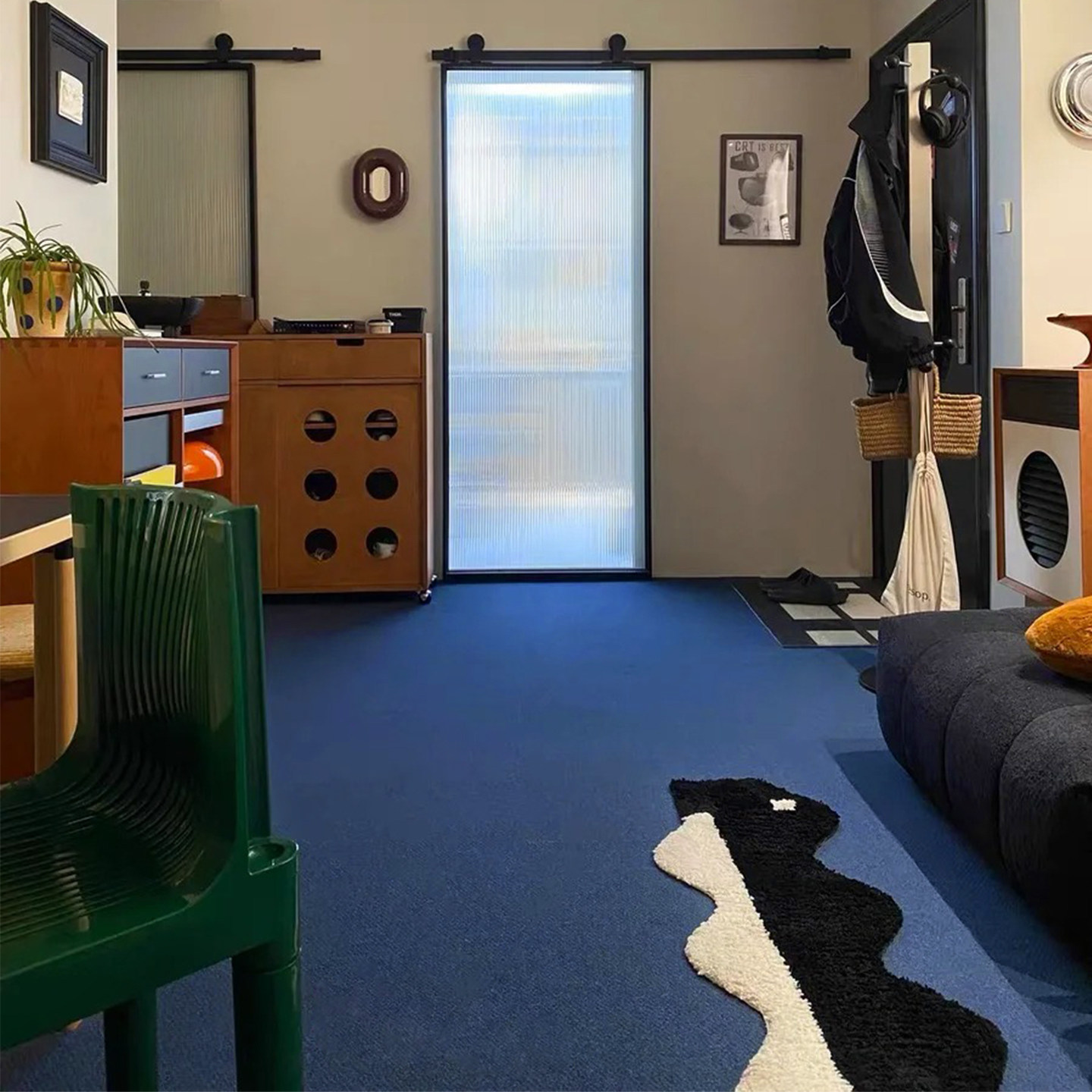 ins蓝色地毯客厅高级感出租屋卧室满铺隔音地垫摄影棚拍照背景毯