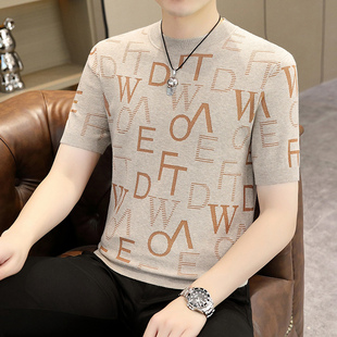 男士短袖毛衣2025新款秋季修身加厚半袖针织衫t恤男款内搭打底衫