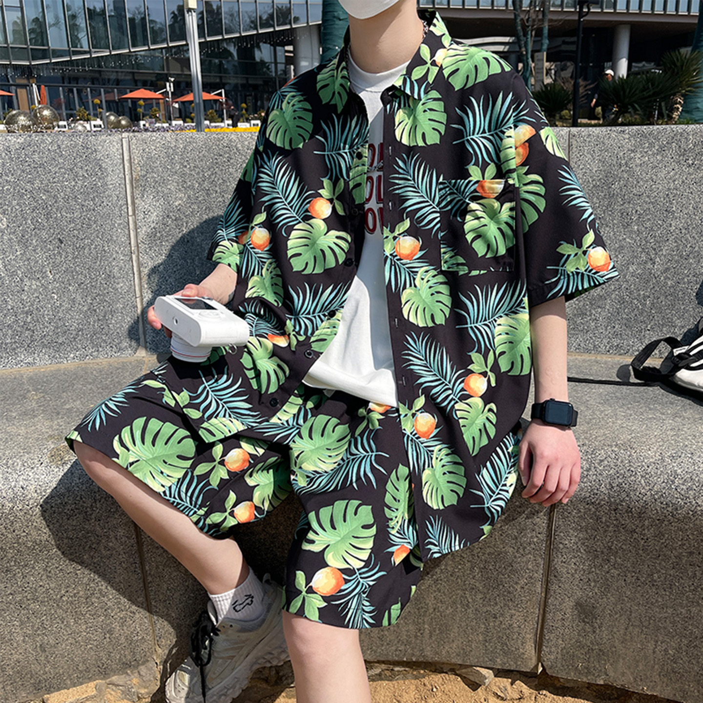 海邊沙灘褲男士外穿三亞旅行穿搭套裝冰絲速干可下水五分游泳短褲