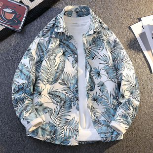 海边穿搭夏季夏威夷椰树纯棉花衬衫男长袖痞帅高级感速干防晒外套