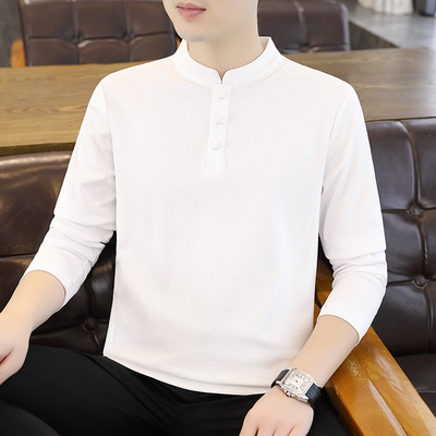 复古男装纯色打底百搭长袖T恤