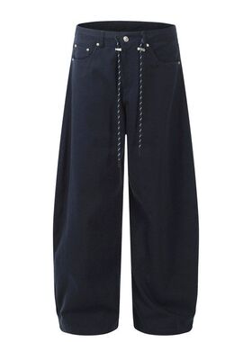 C856美式高街春秋街头复古中性宽松阔腿纯色设计男式工装休闲长裤