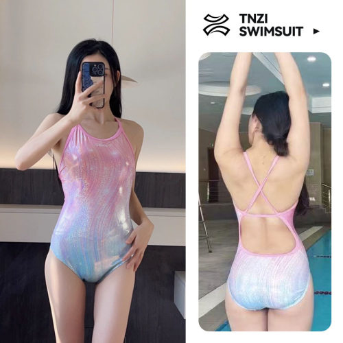 天姿泳衣女渐变竞速三角泳衣