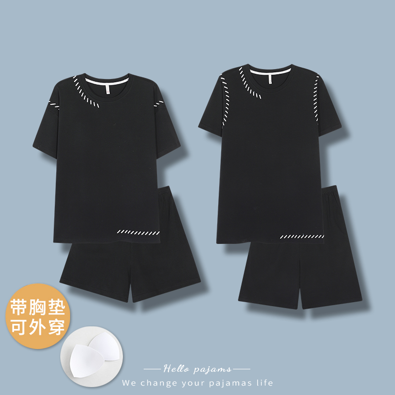雅鹿情侣睡衣纯棉女夏季短袖短裤2025年新款带胸垫男士家居服套装