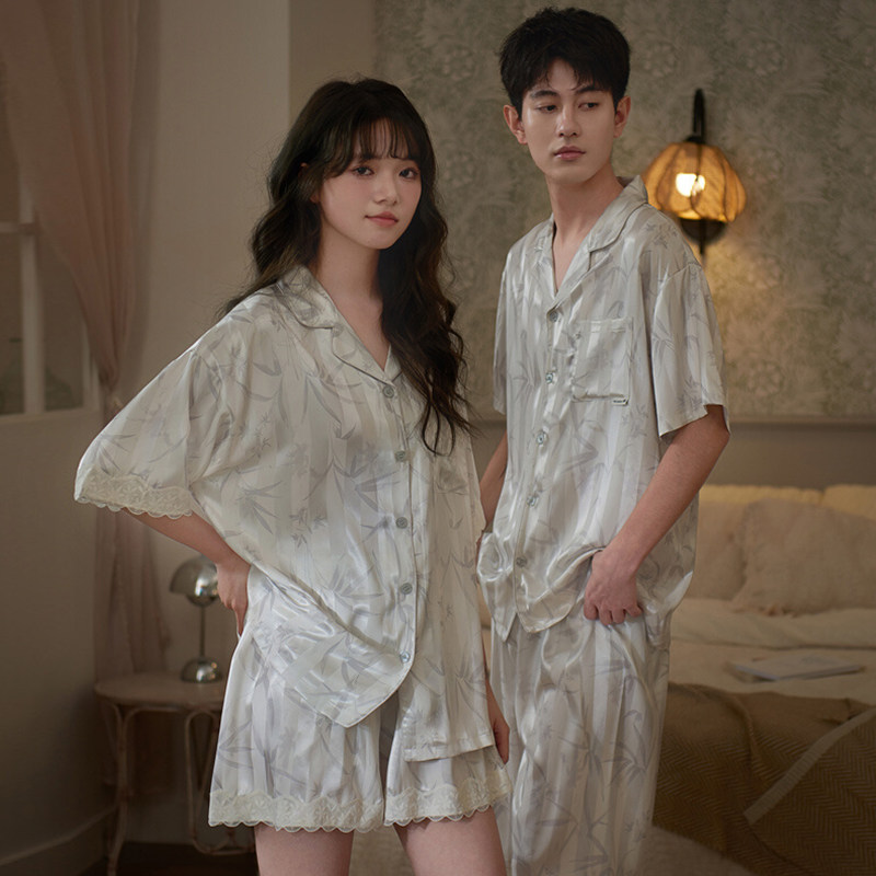 雅鹿情侣睡衣女款夏季凉感冰丝高级感国风夏天男士短袖家居服套装