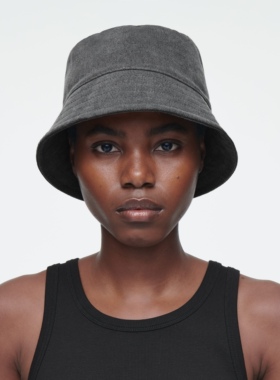 北欧极简C 女款 复古水洗做旧灰色遮阳街头牛仔渔夫帽