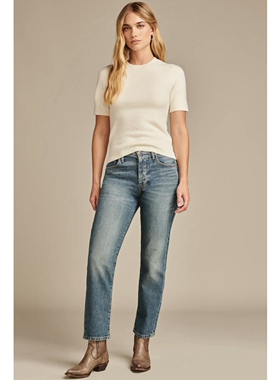 美系复古单宁LB 女款 90s Loose水洗蓝色裁剪直筒牛仔裤