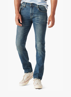 美系复古单宁LB 男款 110 Slim蓝色水洗做旧直筒牛仔裤