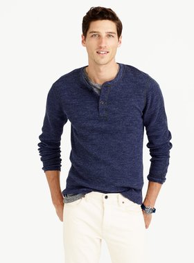 美系J高端复古线W&B 男款 棉质 华夫格圆领纽扣长袖亨利衫 六色