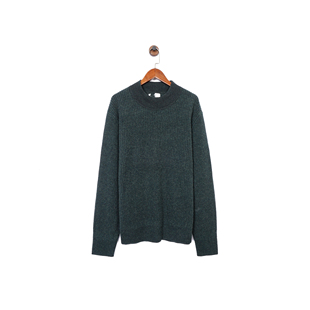 美系J 男款 100%羊毛 黑绿色螺纹高圆领套头针织衫毛衣