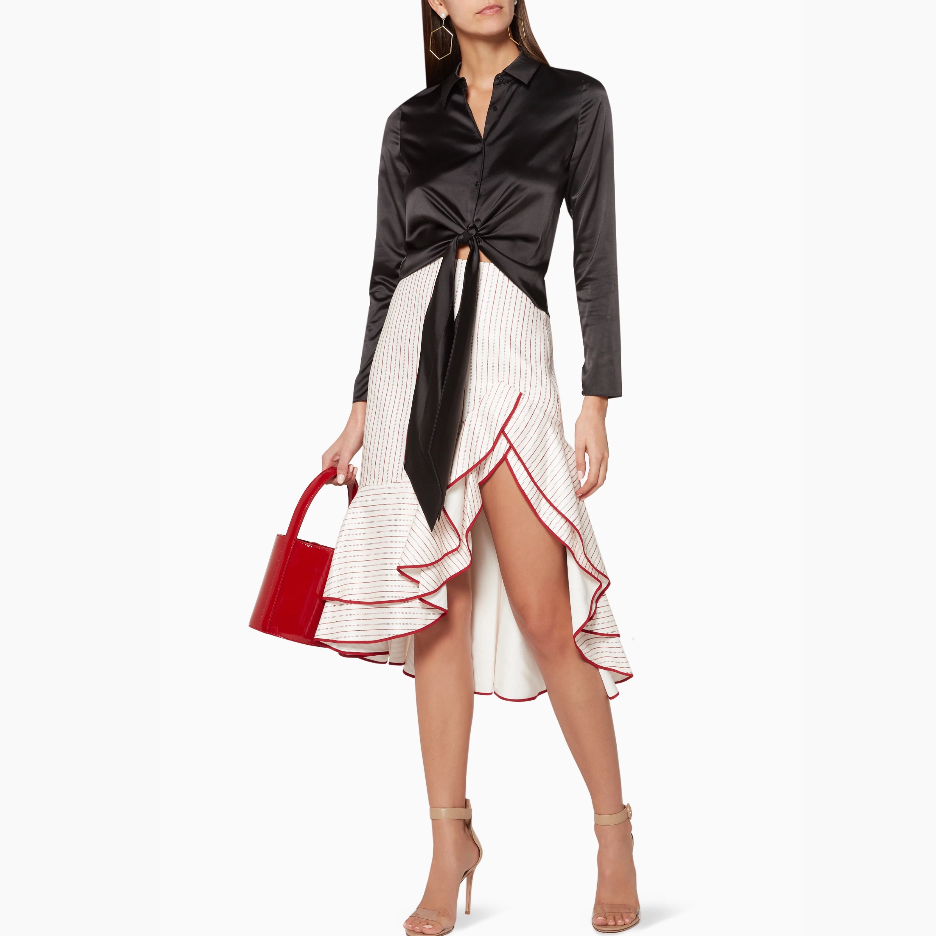 美系轻奢@lexis缎面系带衬衫