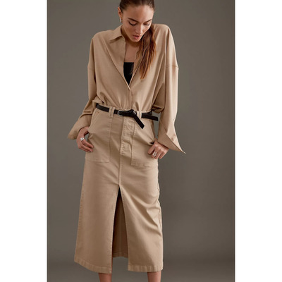 成衣染色复古开衩直筒工装半身裙