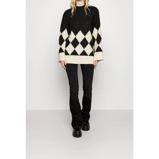 丹麦极简OB tall复古菱格纹高圆领套头长袖毛衣 两色