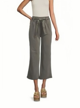 加州摩登SPLE*DID 女款 莱赛尔 绿色松紧腰系带裁剪直筒休闲裤