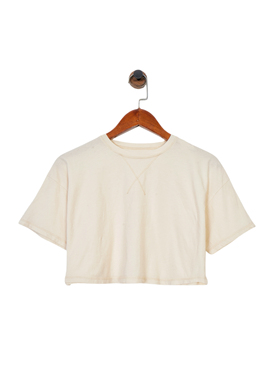 洛杉矶小众GRL*RND 女款 棉质 杏色圆领短款休闲T恤