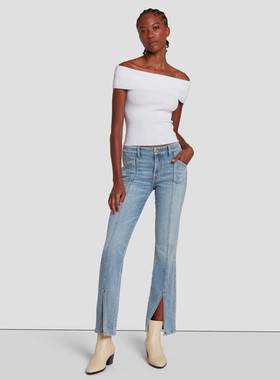 洛杉矶高端牛仔7FAM 女款 浅蓝色 Kimmie立体剪裁开衩微喇牛仔裤