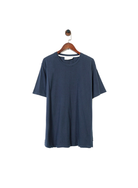 新式街头潮牌ILU 男款 棉质 藏蓝色圆领透气舒适侧开叉T恤