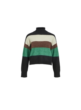 丹麦极简OB 羊毛 NET复古撞色条纹高领罗纹套头针织衫