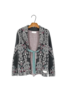 斯德哥尔摩0DD M011Y 北欧波西米亚 复古满印嵌花系带针织开衫