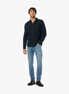 洛杉矶轻奢j*e's 男款 ASHER蓝色水洗做旧修身直筒牛仔裤