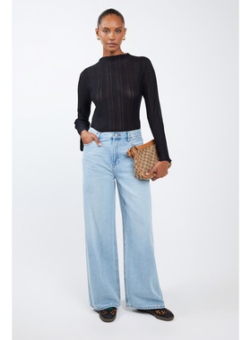 澳洲O*E 女款 Aspen休闲浅蓝色水洗中腰宽松桶形牛仔裤