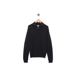 贸易公司样衣 男款 100%羊毛 黑色半高拉链套头休闲针织衫毛衣